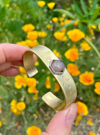 Stamped Brass Cuff with Montana Agate