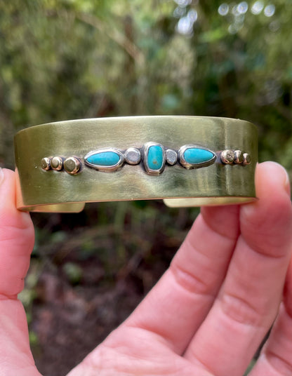 Triple Turquoise Brass Cuff