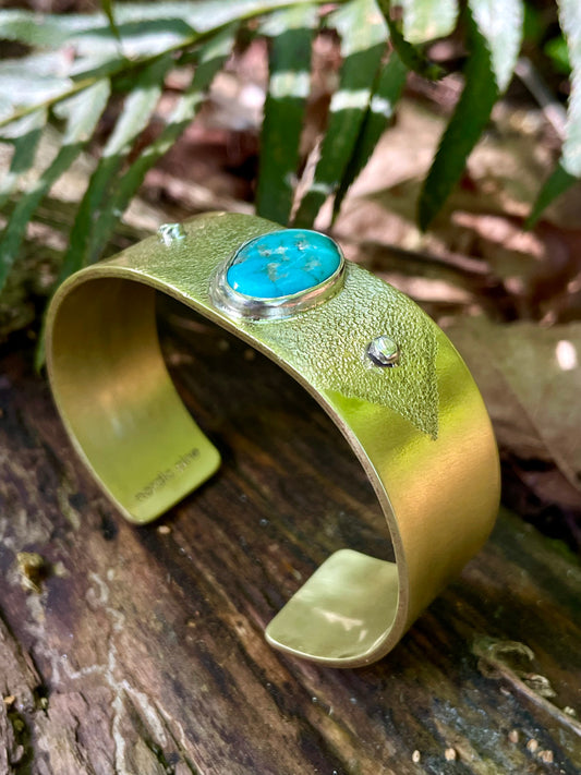 Heavy gauge Brass Cuff with Turquoise