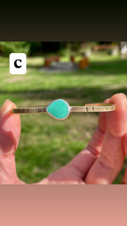 Brass and Sterling Variscite Cuff