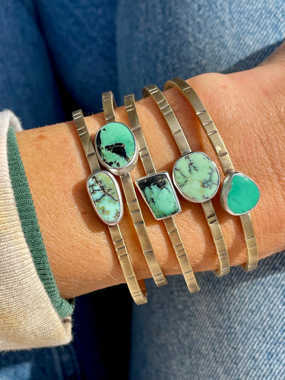 Brass and Sterling Variscite Cuff