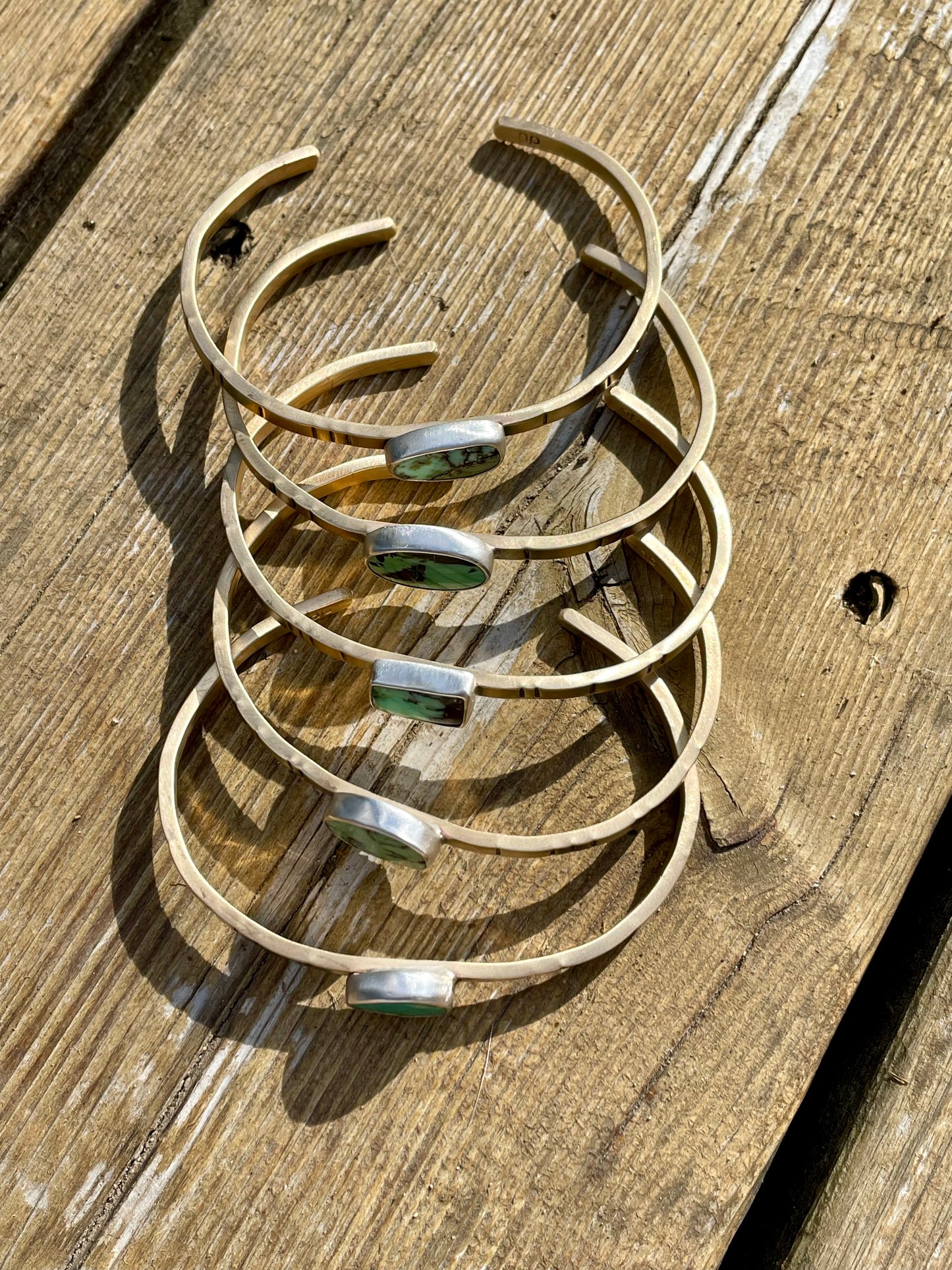 Brass and Sterling Variscite Cuff