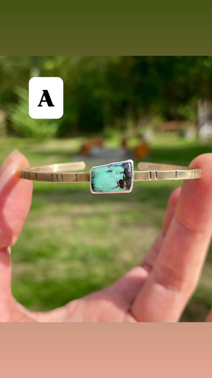 Brass and Sterling Variscite Cuff