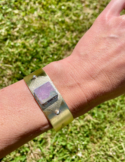 Heavy gauge Brass Cuff with inlay Variscite