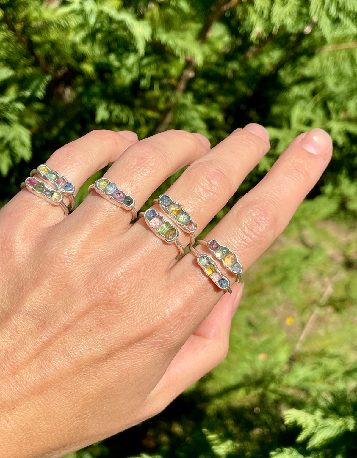 Raw Montana Sapphire Rainbow Ring size 9.5