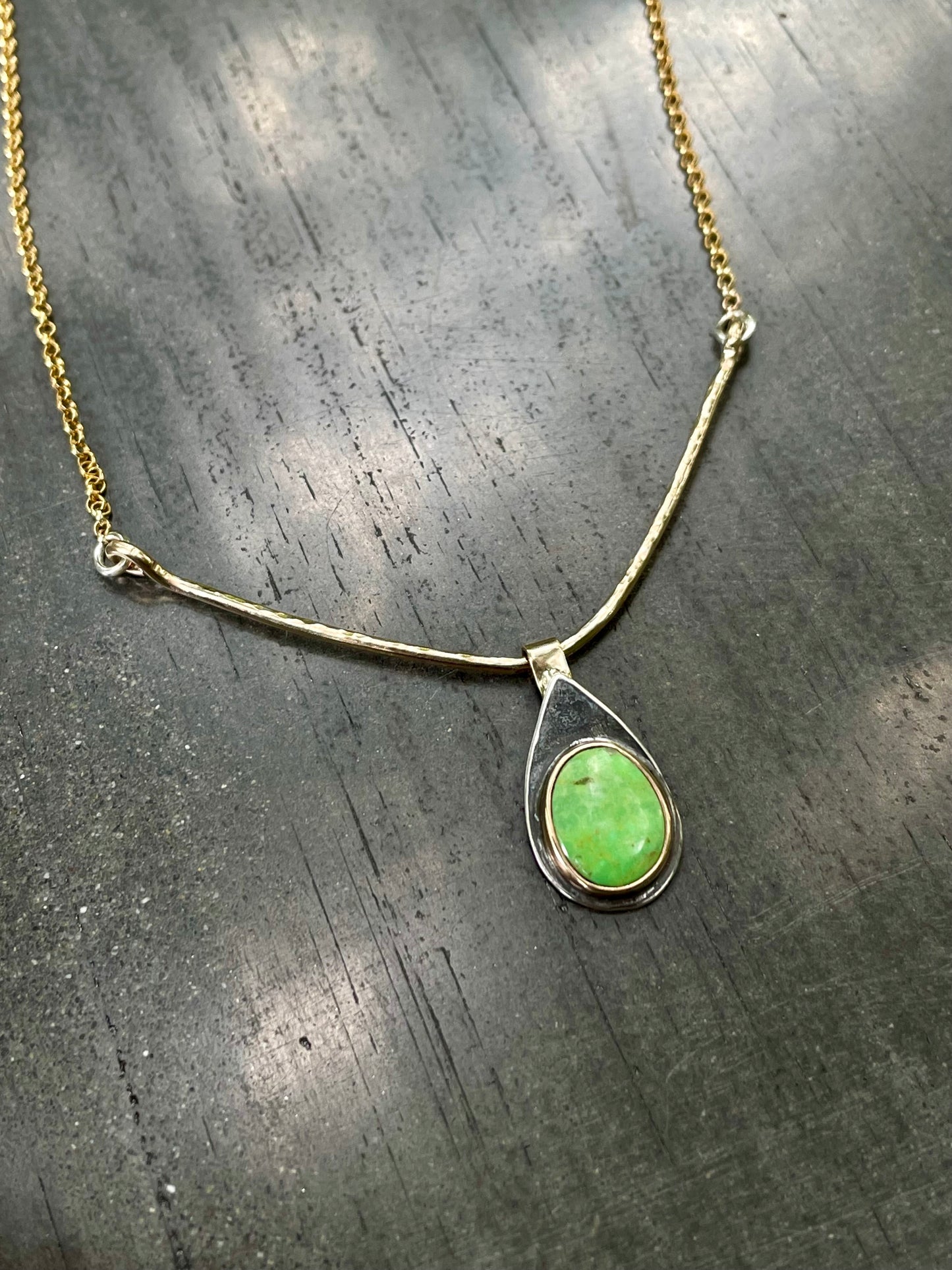 Australian Gaspeite in Gold and Silver