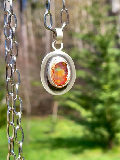 Reversible Mexican Fire Opal Pendant