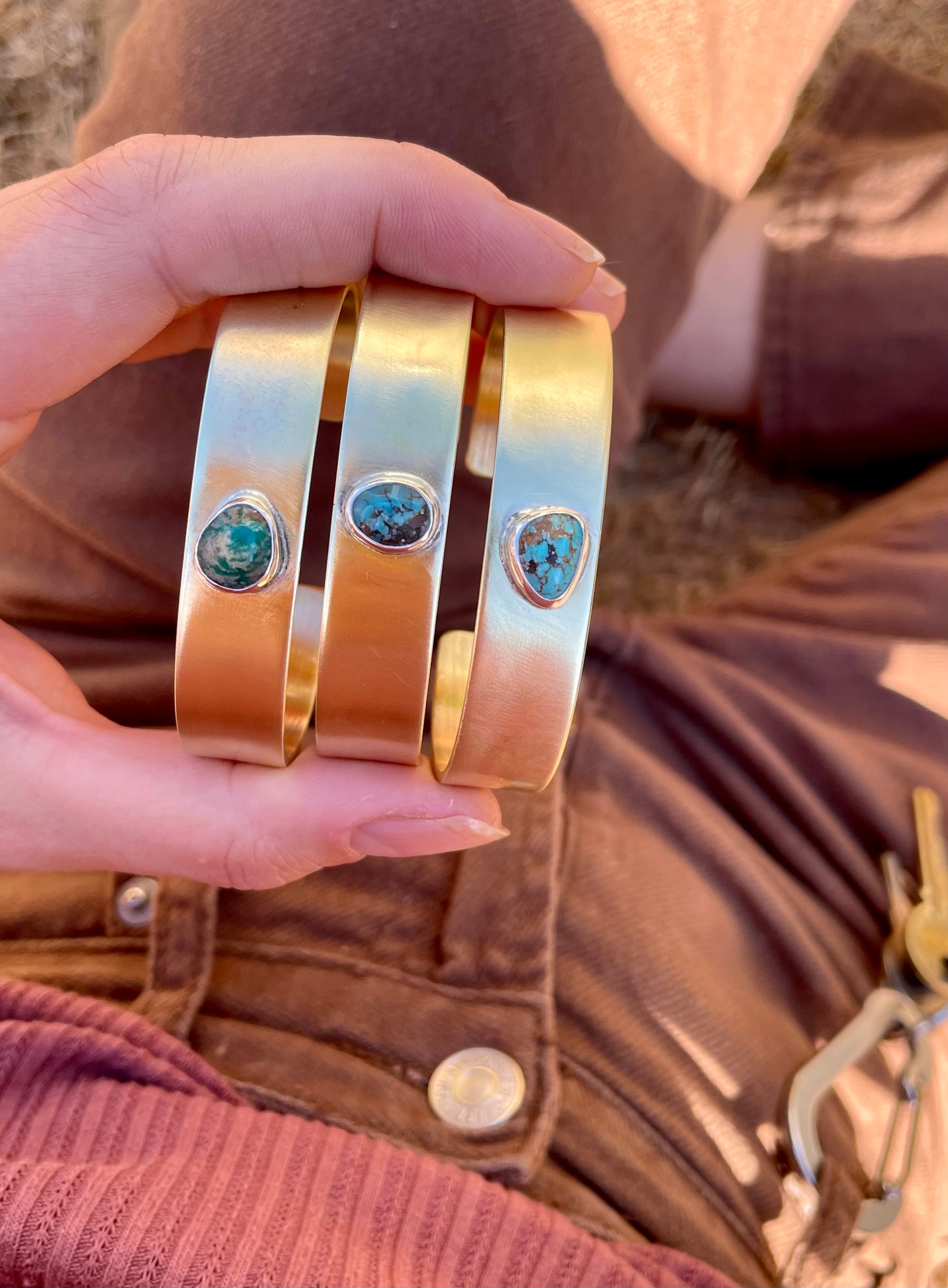 Chunky Turquoise Brass Cuff 1