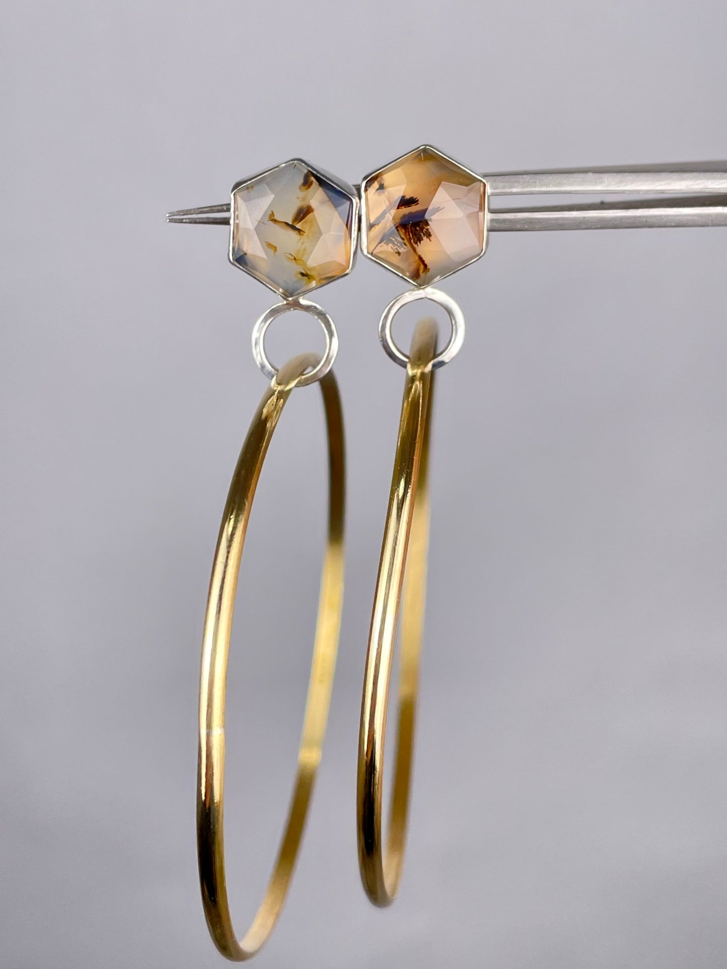 Sterling Stone Studs with Brass Hoops