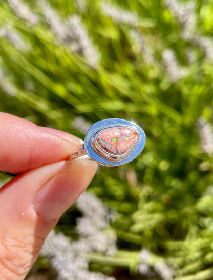 Recycled Mexican Fire Opal Ring size 7.25