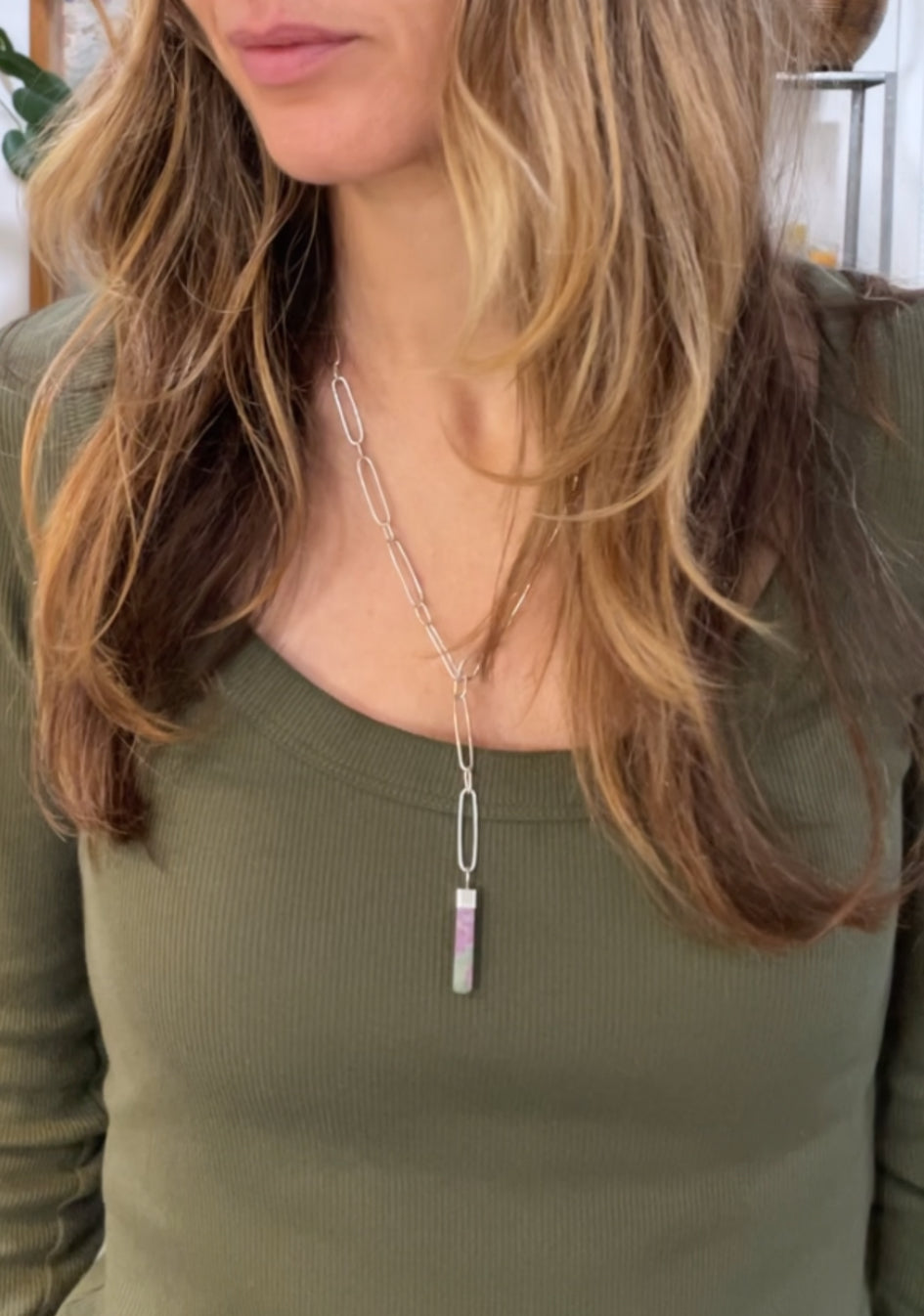 Nevada mined Variscite on a hand fabricated chain