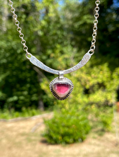 Watermelon Tourmaline Bar Necklace