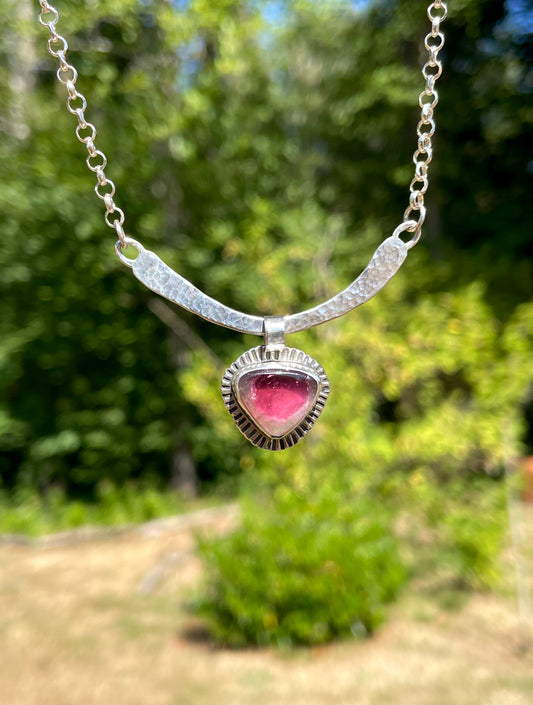 Watermelon Tourmaline Bar Necklace