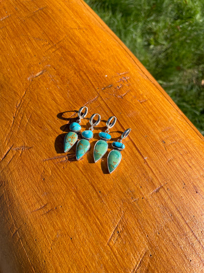 Double Turquoise Huggie Hoops