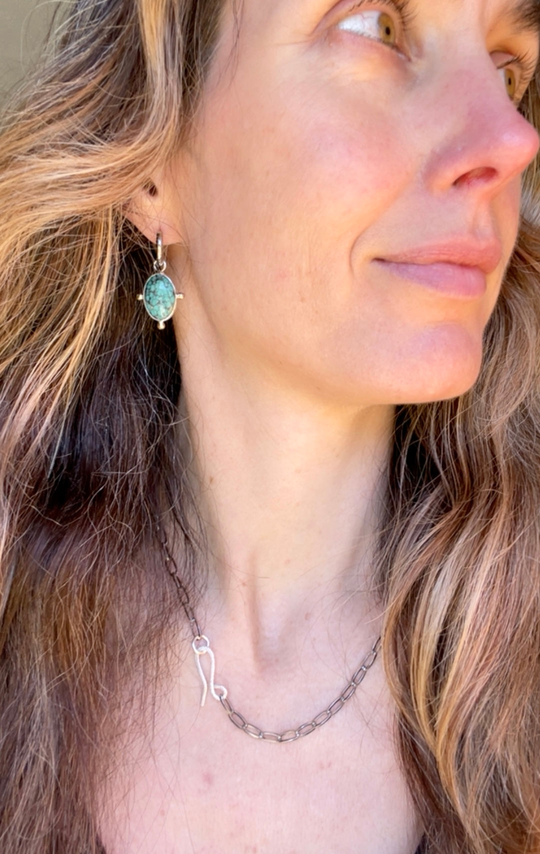 Old stock Turquoise Huggie Hoop
