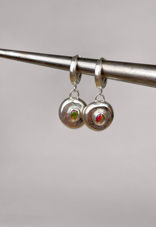 Mexican Fire Opal Huggie Hoop Earrings