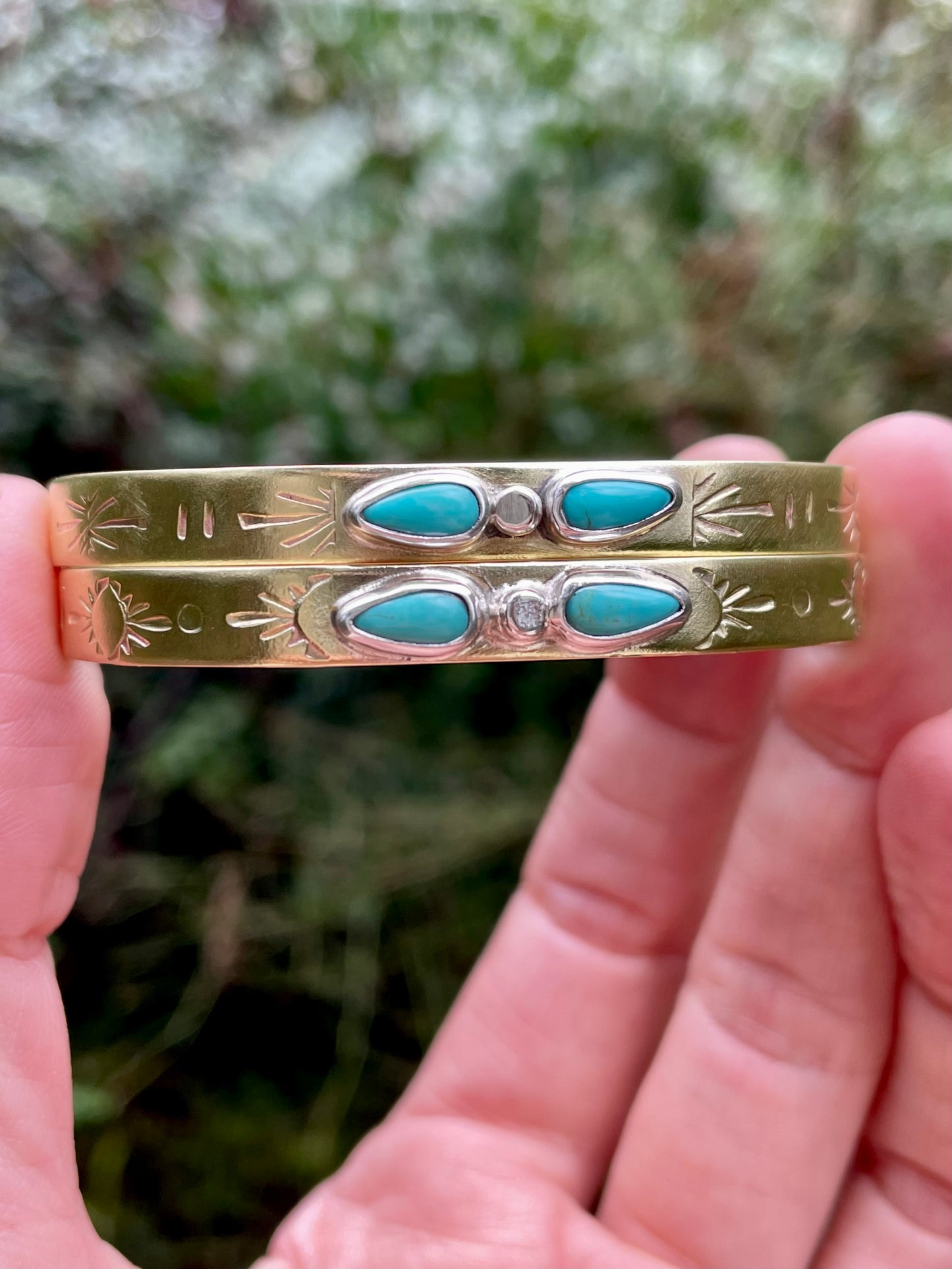 Double Turquoise Brass Cuff 1