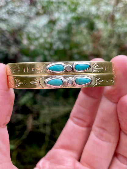 Double Turquoise Brass Cuff 1