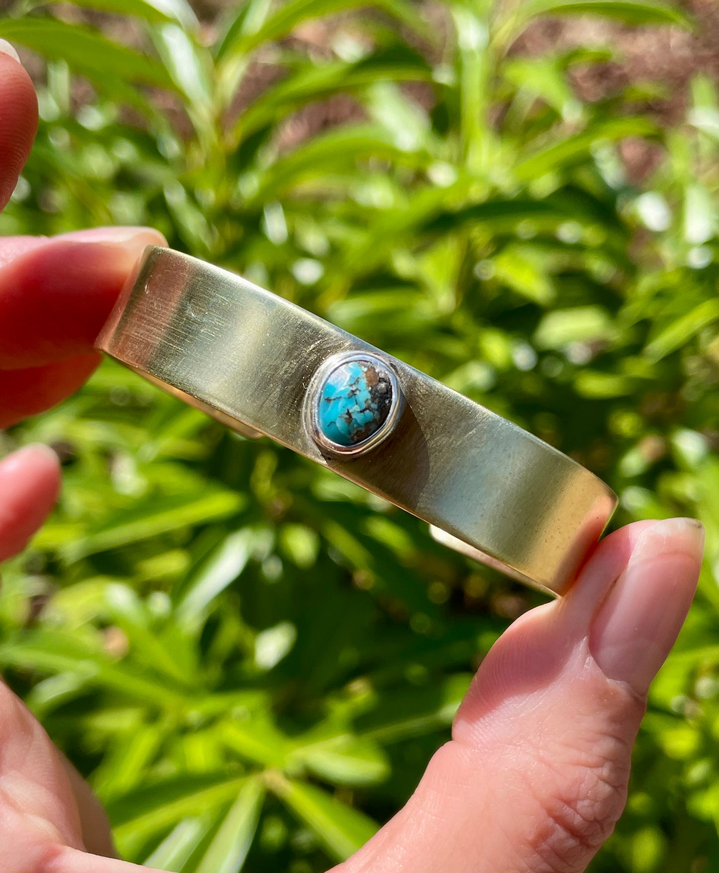 Chunky Turquoise Brass Cuff 3