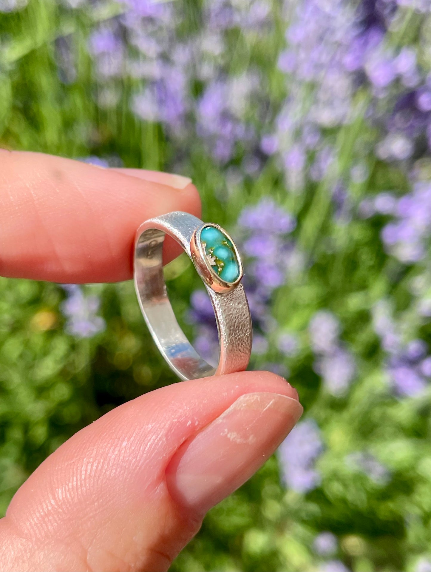 Sonoran Mountain Turquoise in Sterling and 14k Gold size 9