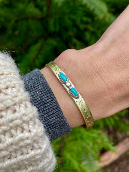 Double Turquoise Brass Cuff 2
