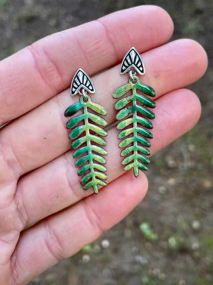 Enameled Leaf Earrings