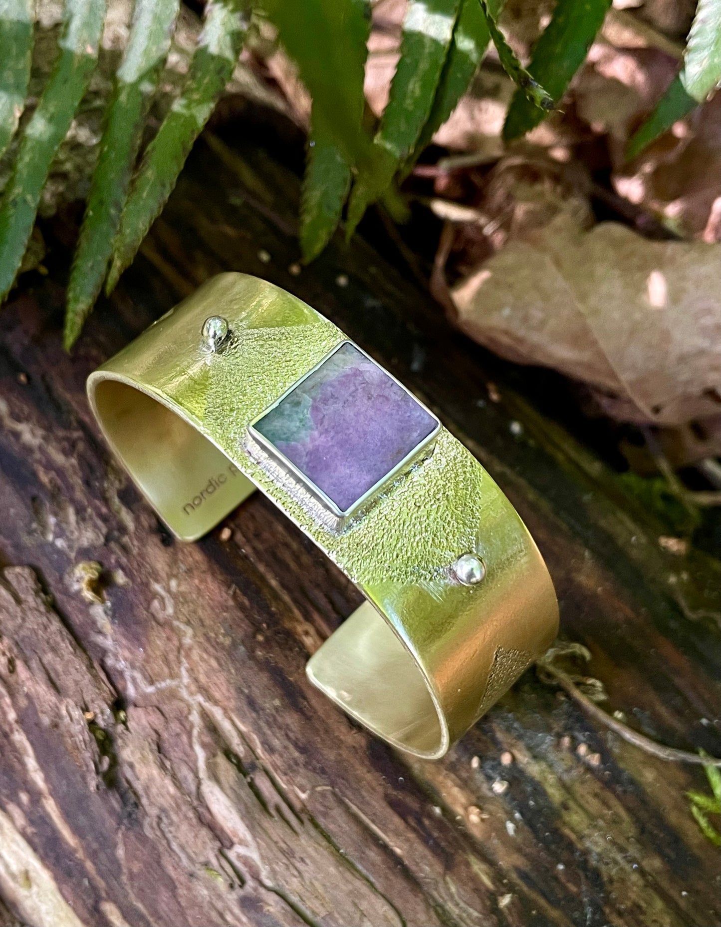 Heavy gauge Brass Cuff with inlay Variscite