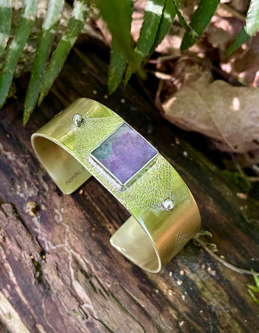Heavy gauge Brass Cuff with inlay Variscite