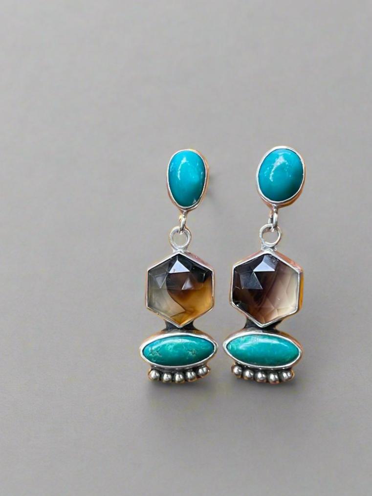 Turquoise and Montana Agate stud Earrings