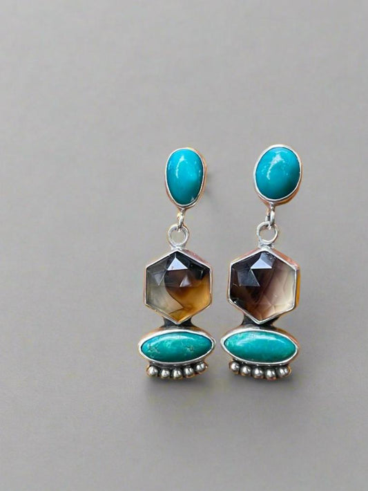 Turquoise and Montana Agate stud Earrings