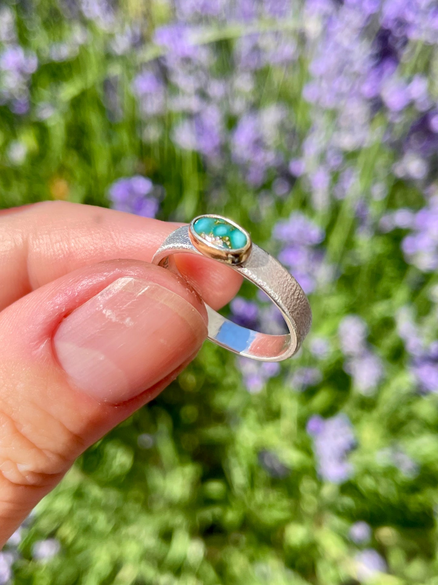 Sonoran Mountain Turquoise in Sterling and 14k Gold size 9