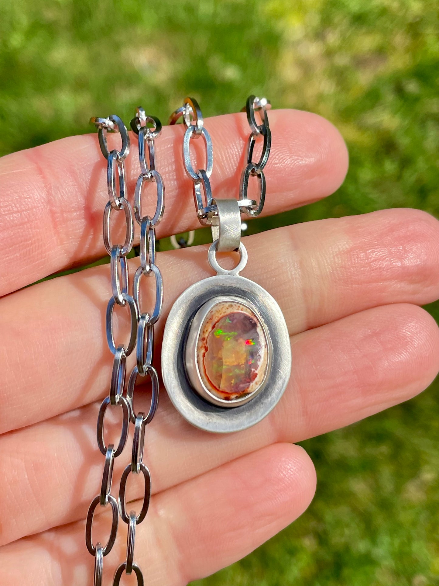 Reversible Mexican Fire Opal Pendant