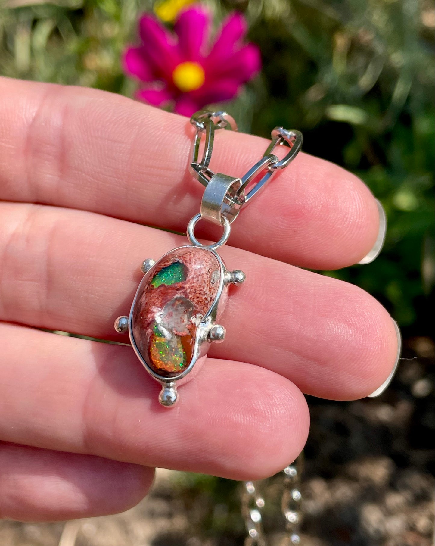 Mexican Fire Opal chain necklace 3