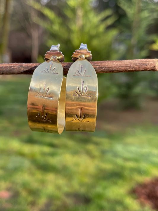 Medium Hand stamped Brass Hoops 1