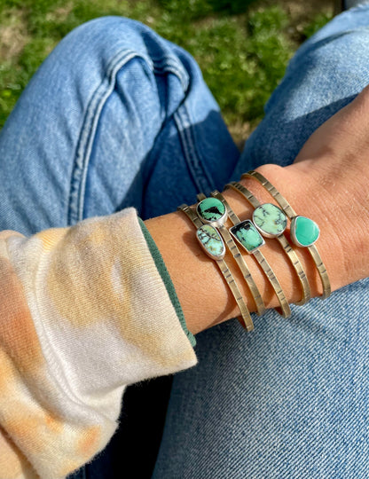 Brass and Sterling Variscite Cuff