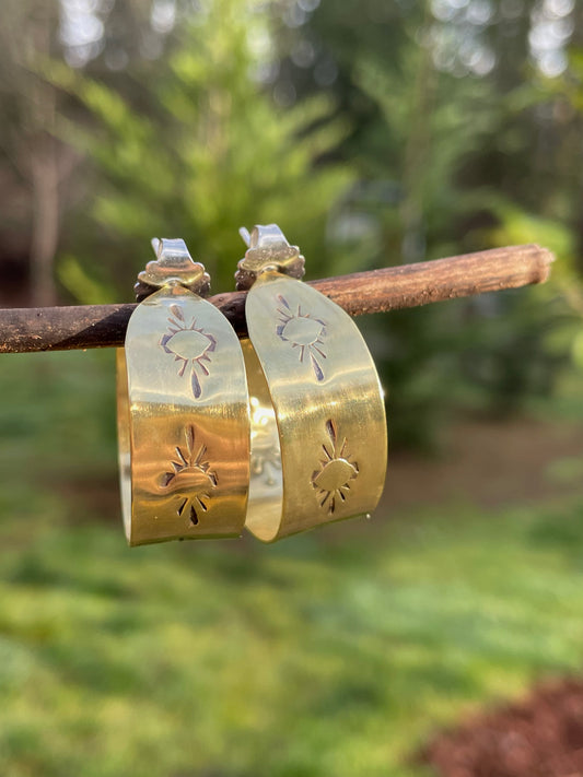 Medium Hand stamped Brass Hoops 2
