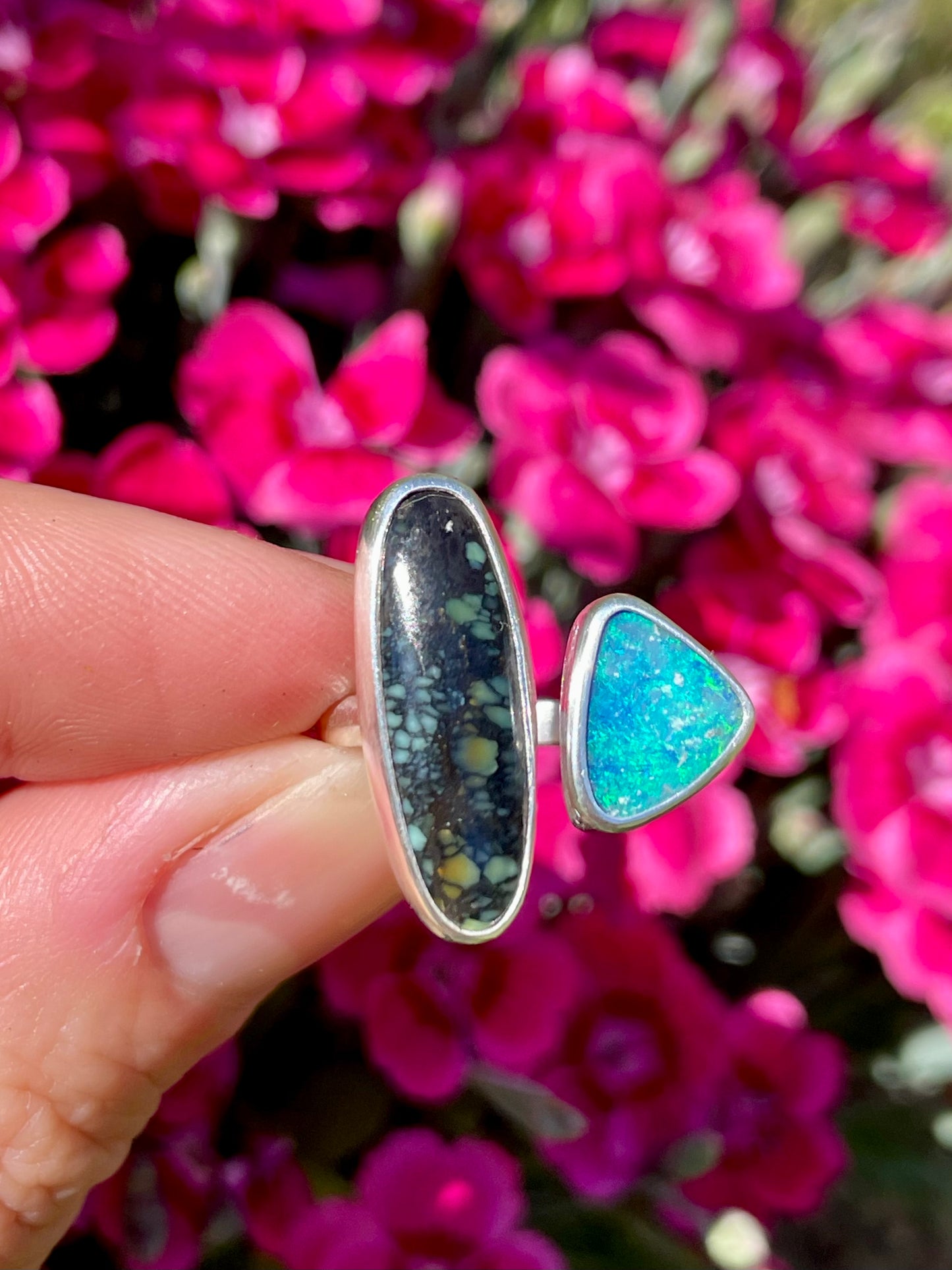 Opal and Variscite split ring size 8-9