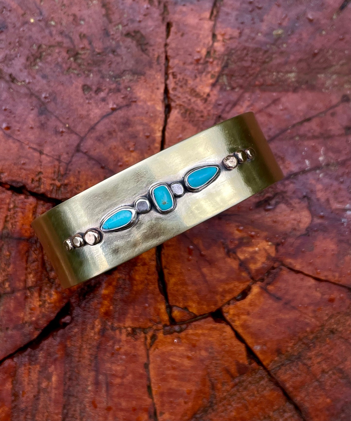 Triple Turquoise Brass Cuff