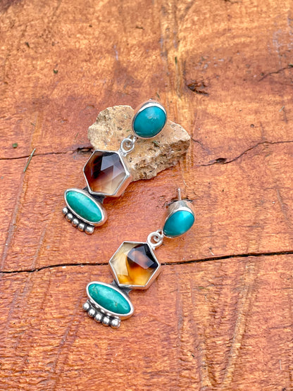 Turquoise and Montana Agate stud Earrings