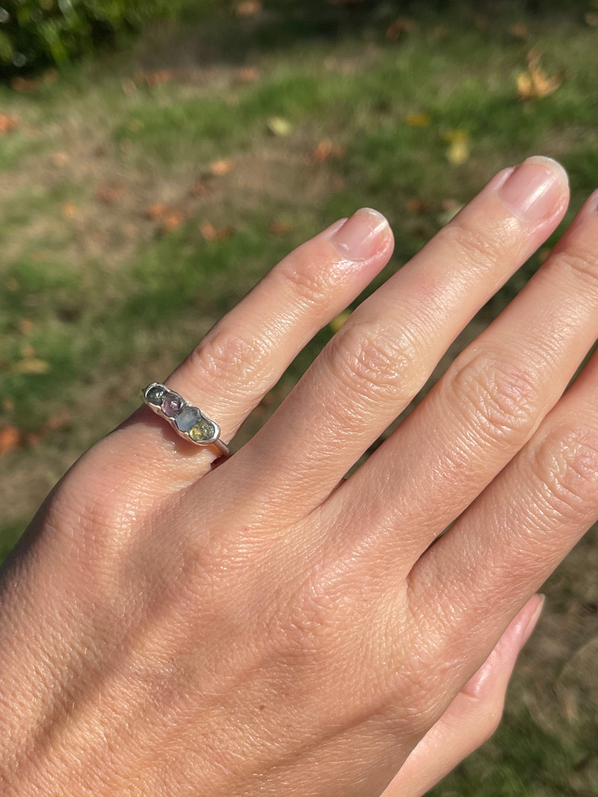 Raw Montana Sapphire Rainbow Ring Size 6.25