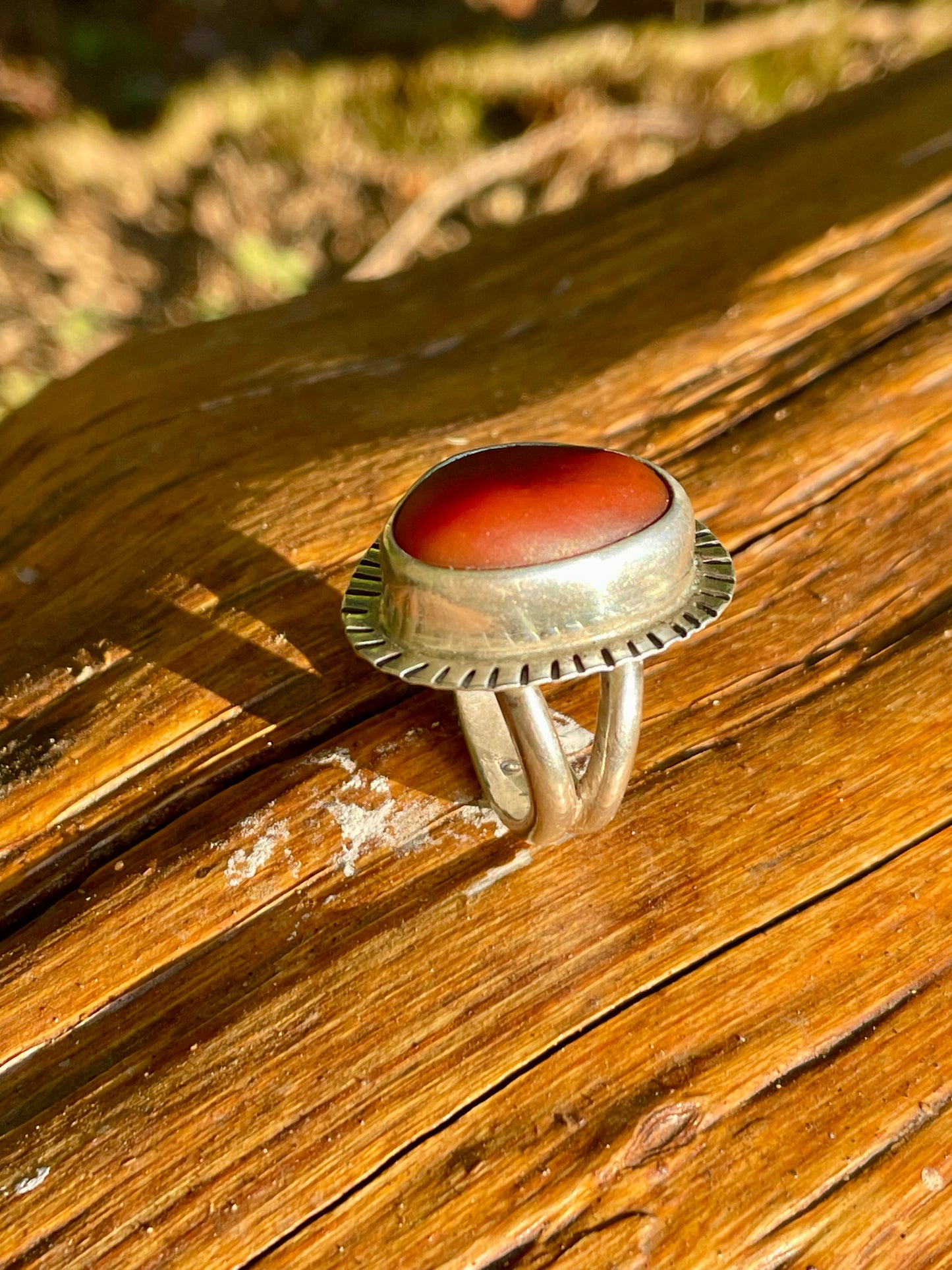 Red beach stone statement ring