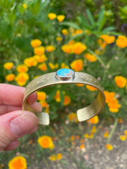 Stamped Brass Cuff with Turquoise 2