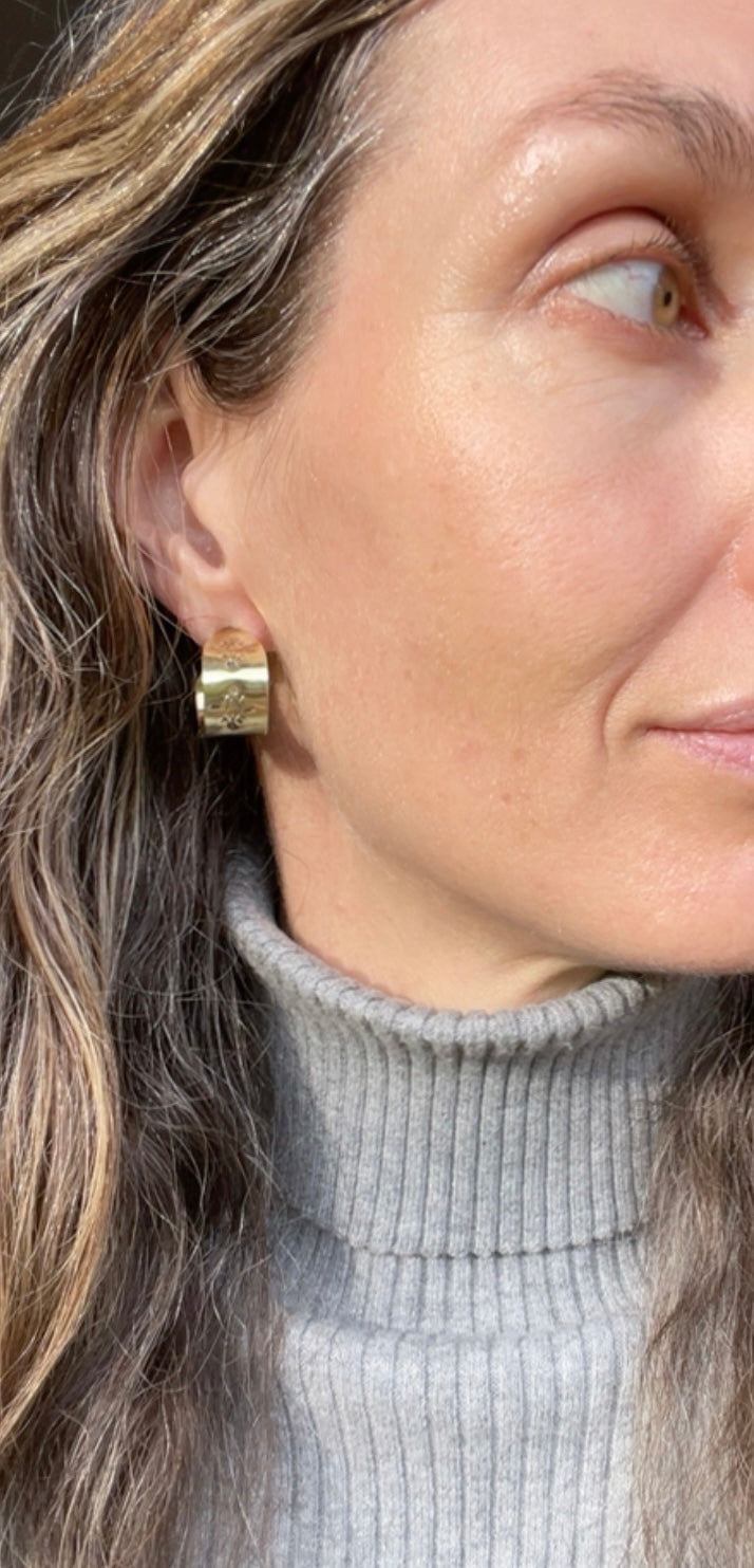 Small Hand stamped Brass Hoops 2