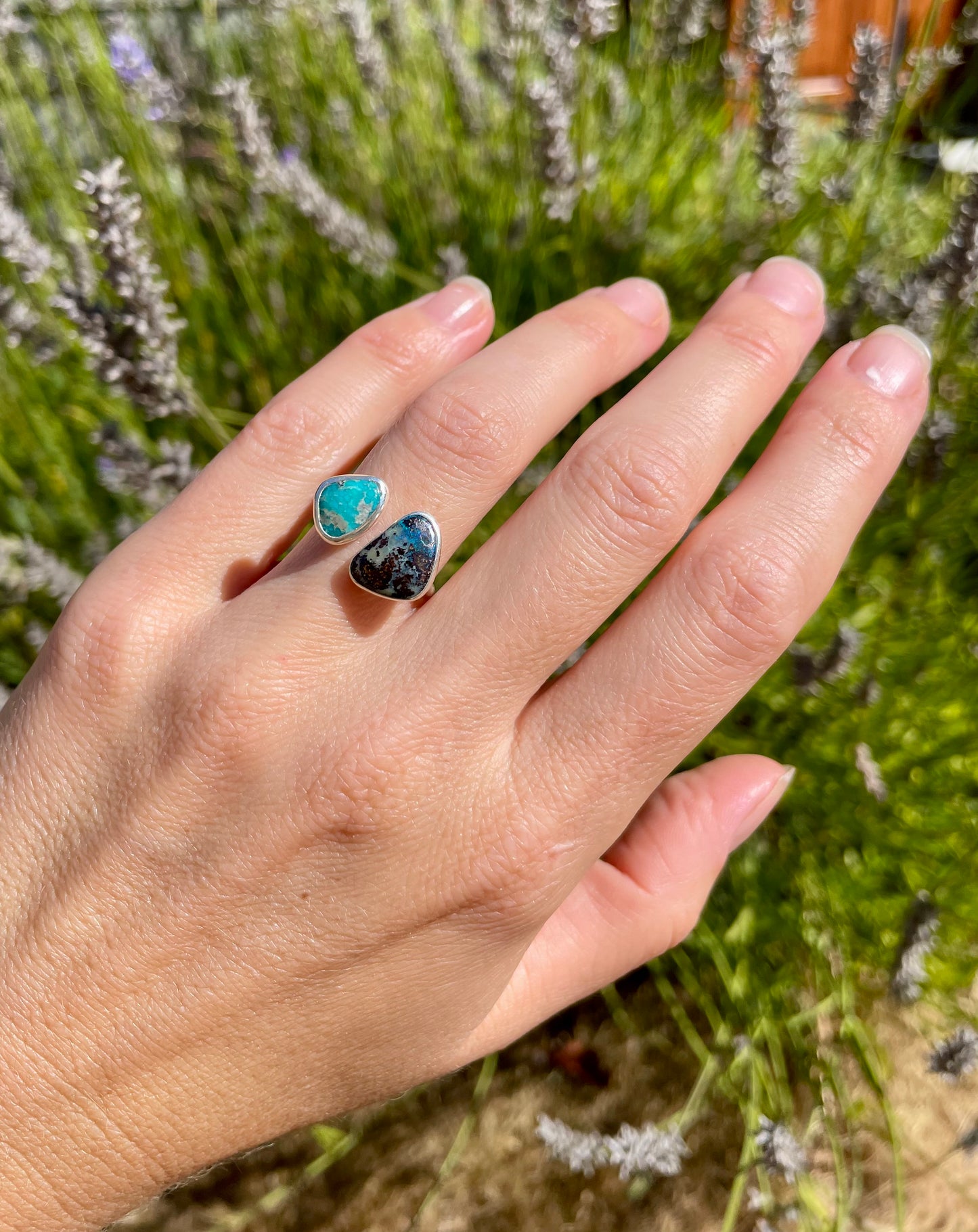 Turquoise and Boulder Opal split ring size 8-9