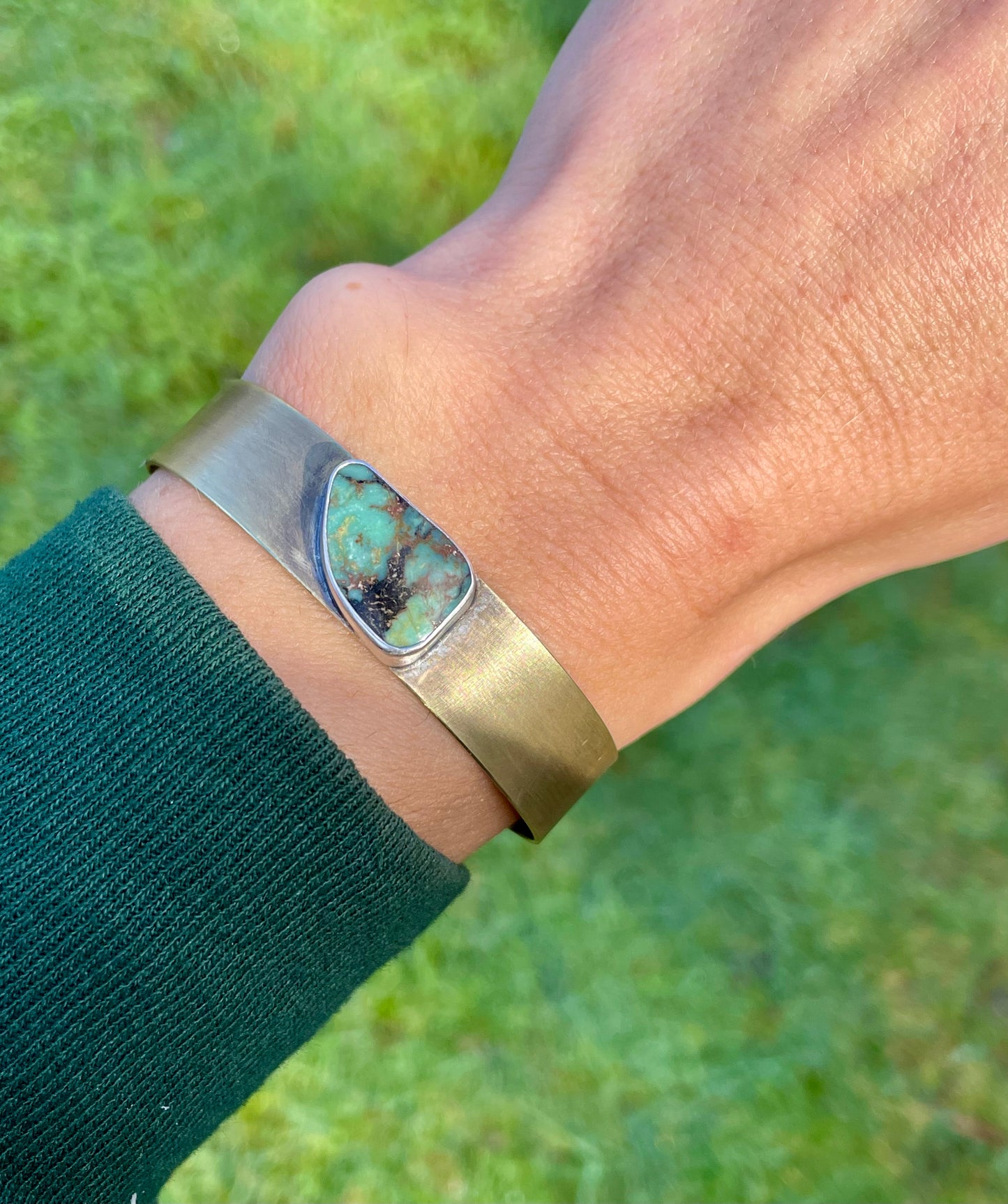 Wide Variscite Brass Cuff 1