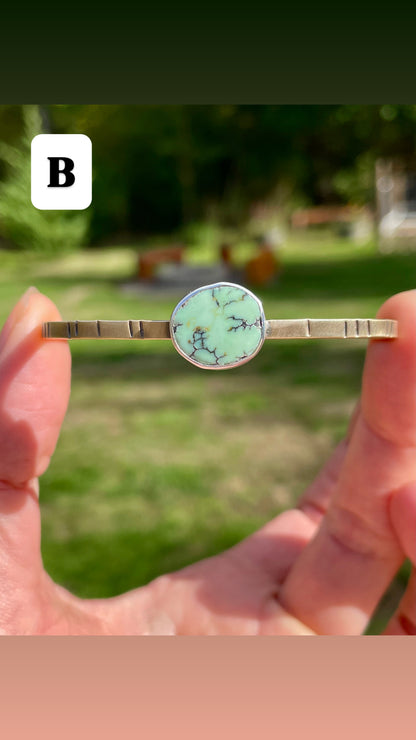 Brass and Sterling Variscite Cuff