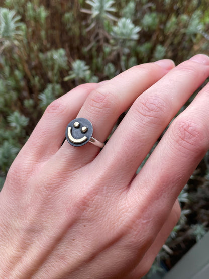 Sterling Silver and Brass Smiley Ring