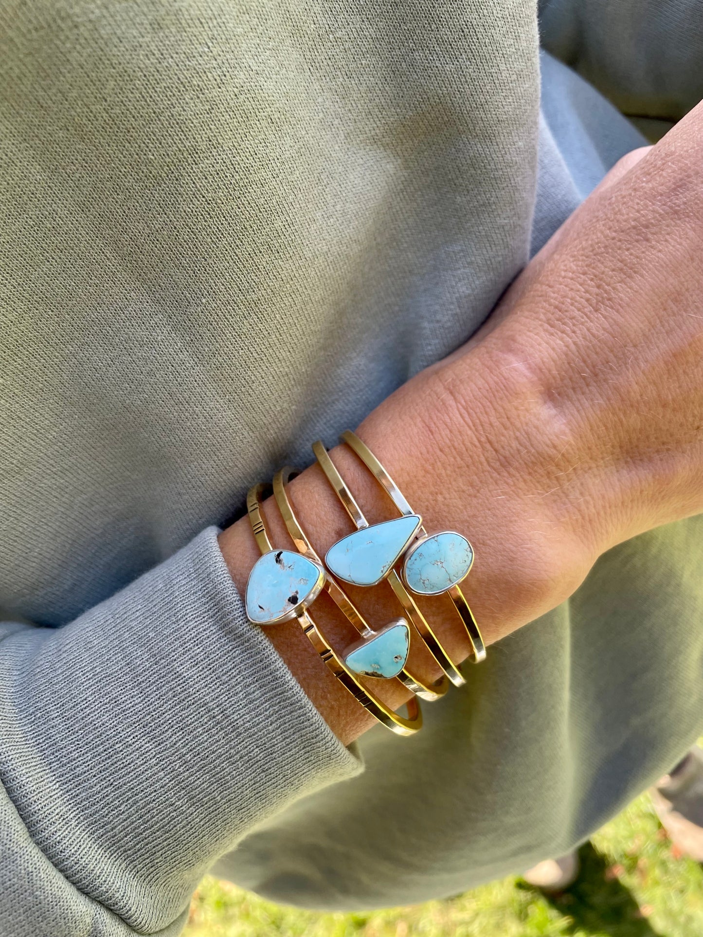 Brass and Sterling Cuff with Nevada Turquoise