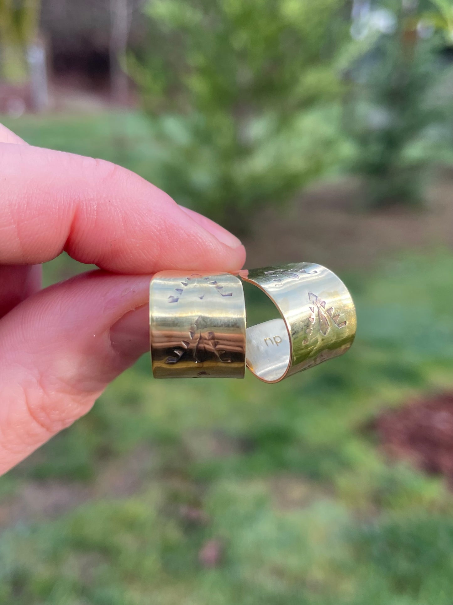 X-Small Hand stamped Brass Hoops 2