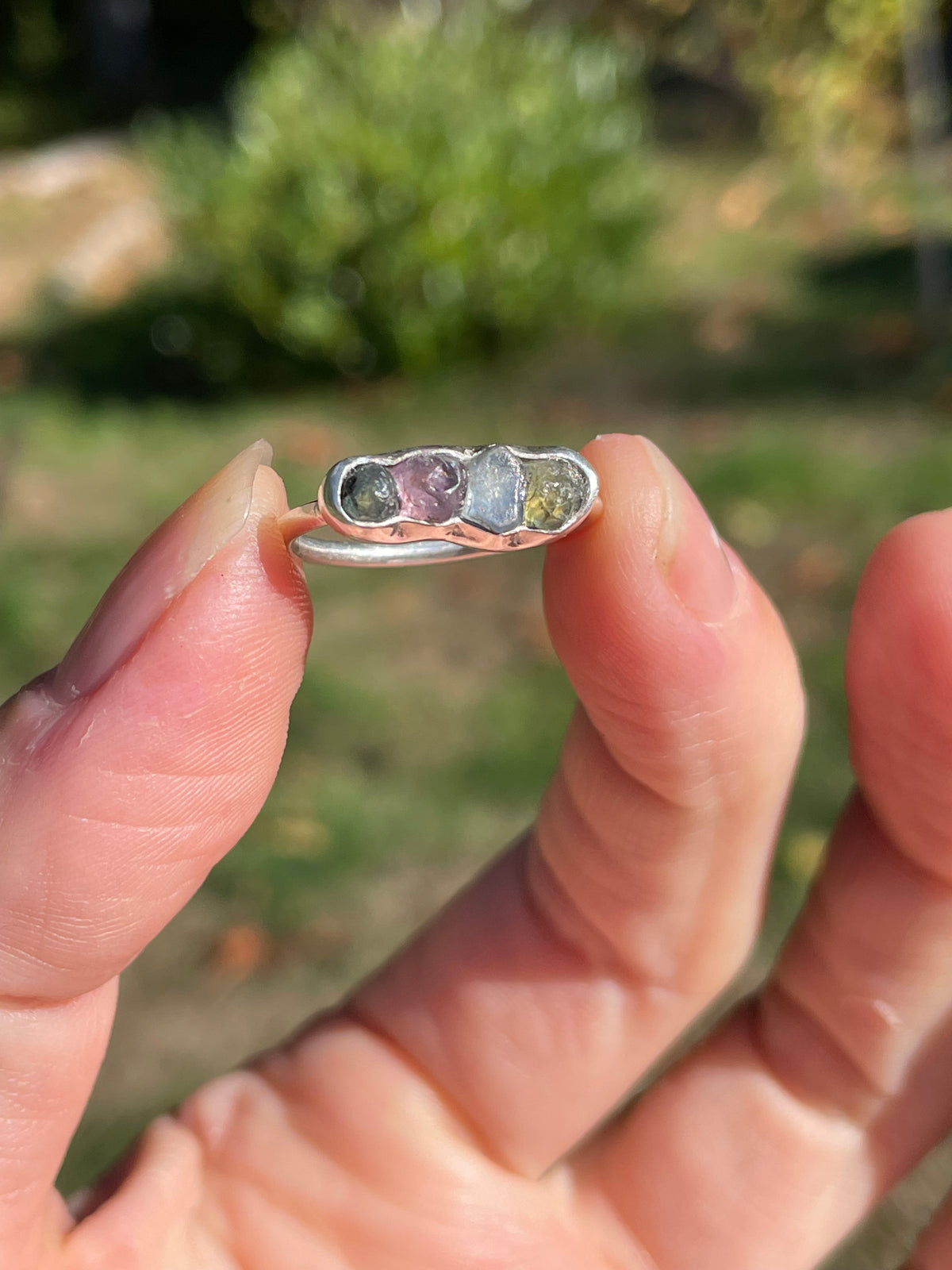 Raw Montana Sapphire Rainbow Ring Size 6.25